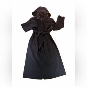 Vintage Gallery Womens Black Trench Coat w/ Removable Lining & Hood Petite Small